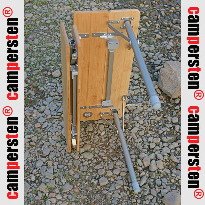 am campersten Design Campingtisch mit Bambusplatte