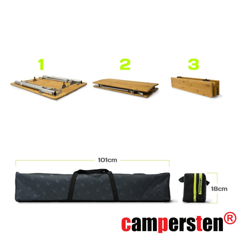 am campersten Design Campingtisch mit Bambusplatte - höhenverstellbar
