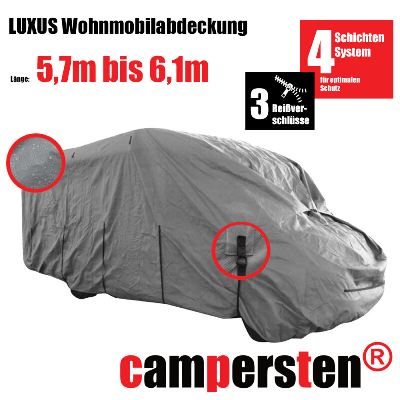 Die campersten® LUXUS Wohnmobil-Abdeckhaube 5,7-6,1m Größe:M - High-Protection 4Schichten-Gewebe