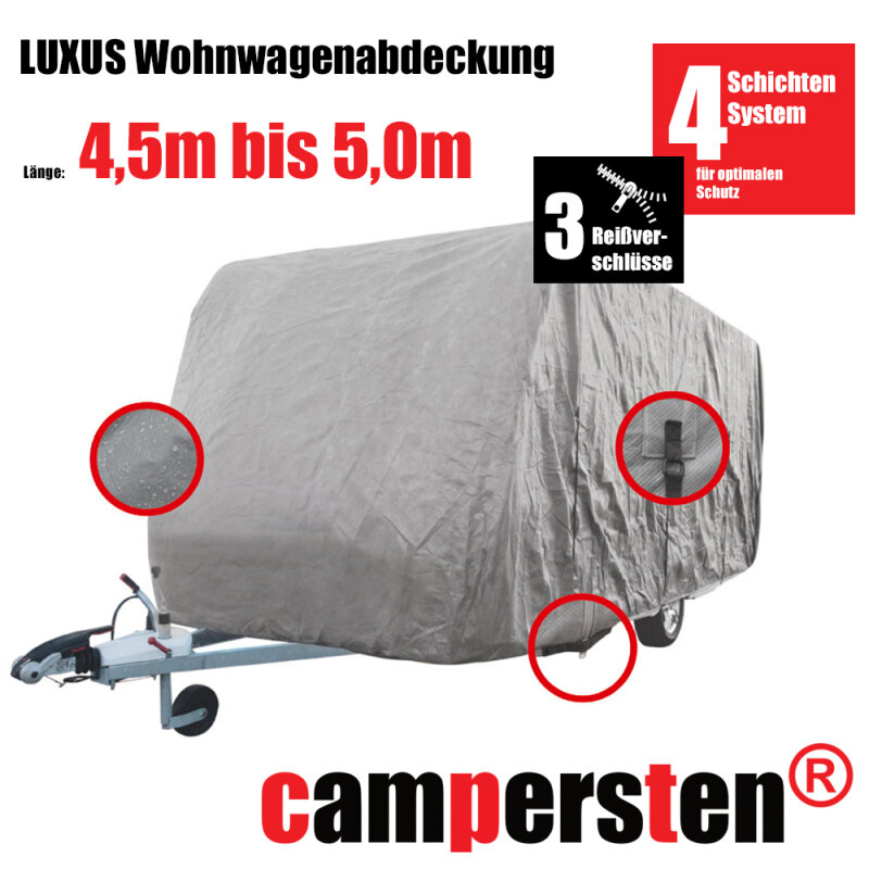 Die campersten® LUXUS Wohnwagen-Abdeckhaube 4,5-5,0m Größe:S - High-Protection 4Schichten-Gewebe