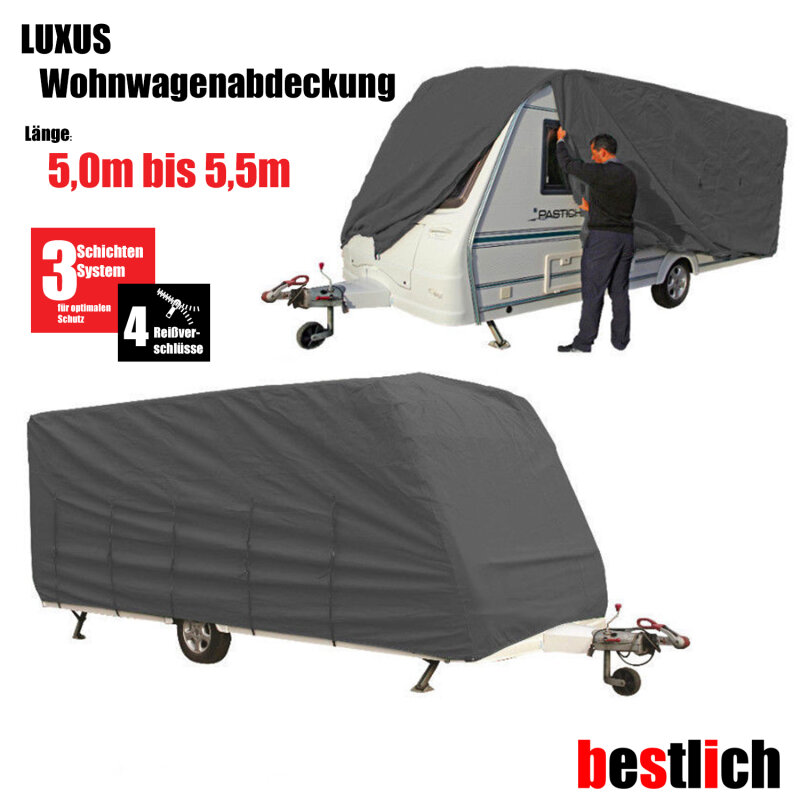 bestlich LUXUS Wohnwagen-Abdeckung 5,0-5,5m Größe:M - High-Protection 3-Schichten-Gewebe