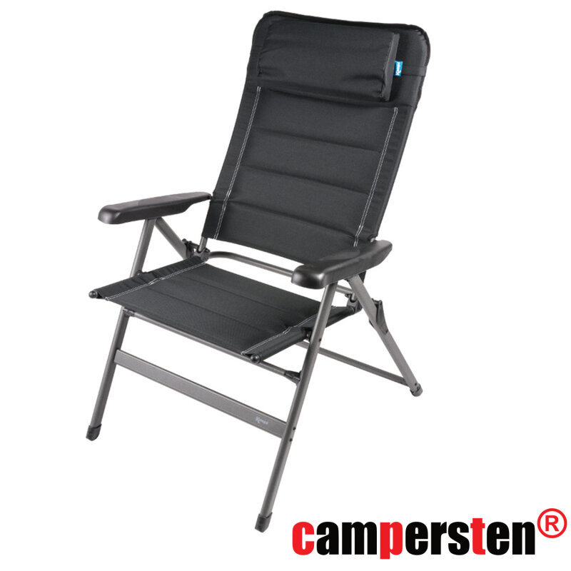 campersten Luxus Campingstuhl, 5-Fach verstellbare Rückenlehne |150kg Tragkraft, Kopfstütze, faltbar, klappbar mit nur 5,5kg Eigengewicht