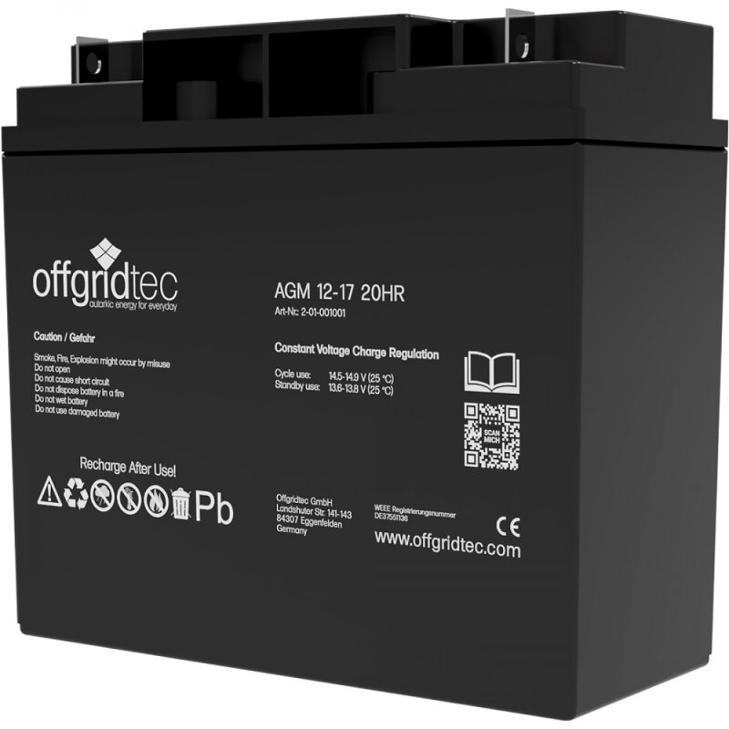Offgridtec AGM 17Ah 20HR 12V - Solar Batterie Akku Extrem zyklenfest