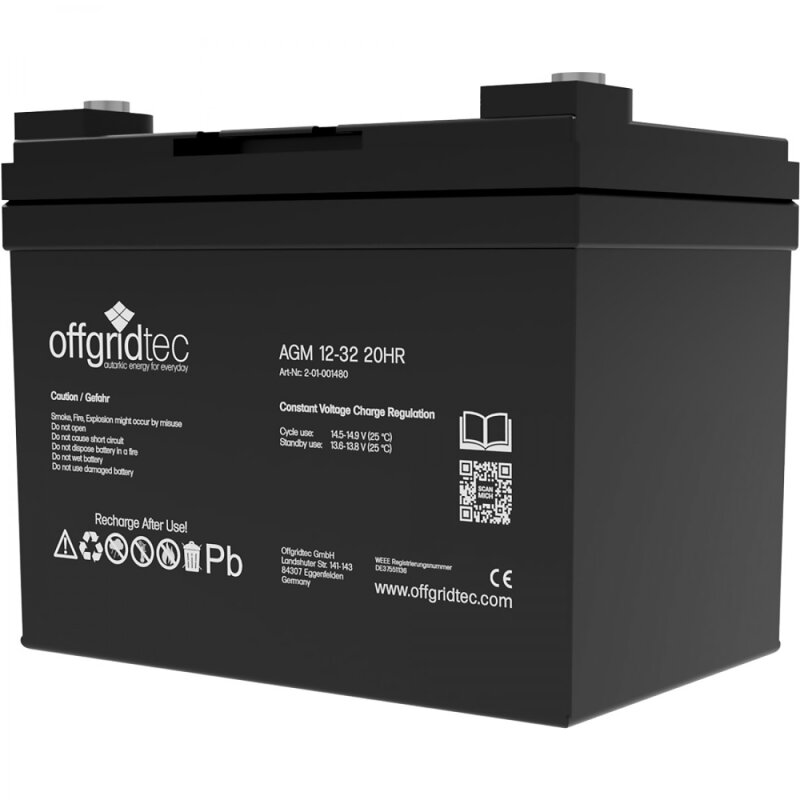 Offgridtec AGM 32Ah 20HR 12V - Solar Batterie Akku Extrem zyklenfest
