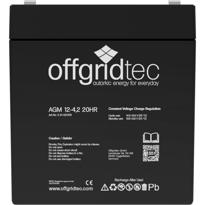 Offgridtec AGM 4,2Ah 20HR 12V - Solar Batterie Akku Extrem zyklenfest