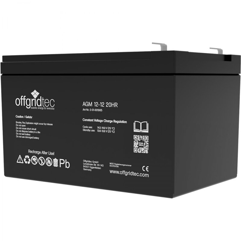 Offgridtec AGM 12Ah 20HR 12V - Solar Batterie Akku Extrem zyklenfest