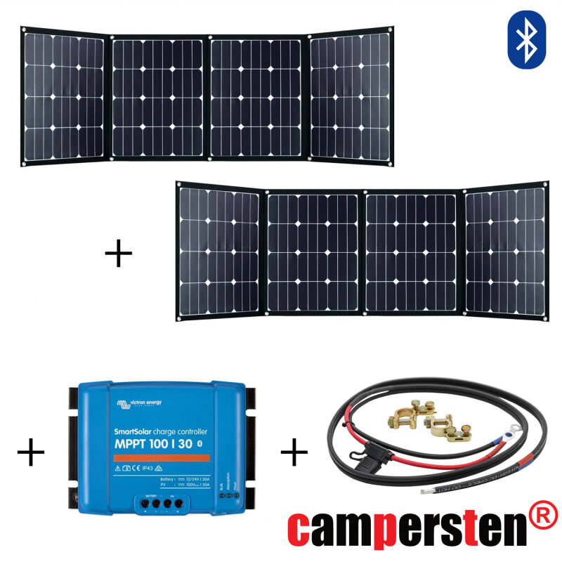 320Watt (2x160W) Solartaschenset FSP-2 Solarmodul Set inkl. 30A MPPT Bluetooth Laderegler mit Anschlusskabel, faltbar