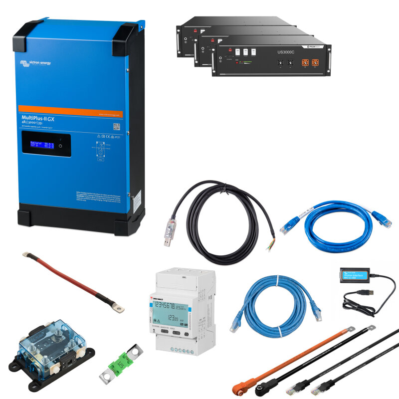 Solarspeicher Heimspeicher-System als Victron ESS 10,5 kWh 3x US3000C 3 kVA (1 Phase) mit integriertem GX 1 freier DC Anschluss