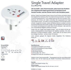 Reiseadapter Deutschland auf Tschechien - Skross 1.500211 Reisestecker