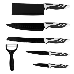 Messerset 6-teilig schwarzes Design mit weißen Akzenten