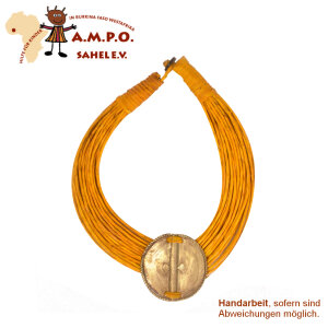 Lederkette Pendjan im Afrika-Stil, handgemachtes Unikat in orange/bronze