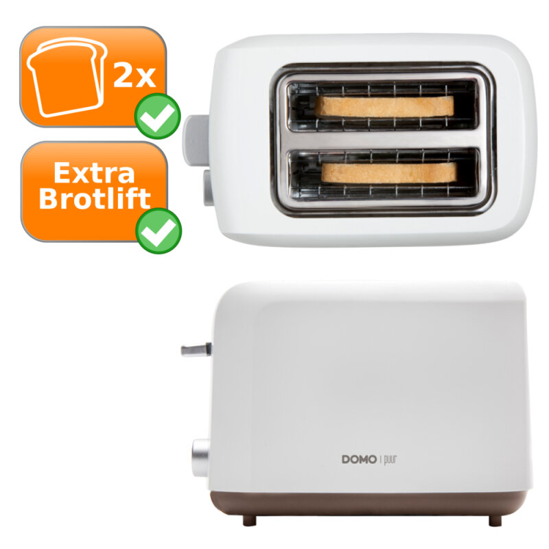 2 Scheiben Toaster, Brotröster mit Brotlift und Krümelschublade DOMO PUR DO958T
