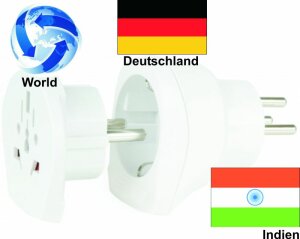 Reiseadapter Welt auf Indien + Deutschland - Kombi...