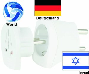 Reiseadapter Welt auf Israel+ Deutschland Kombi Adapter...