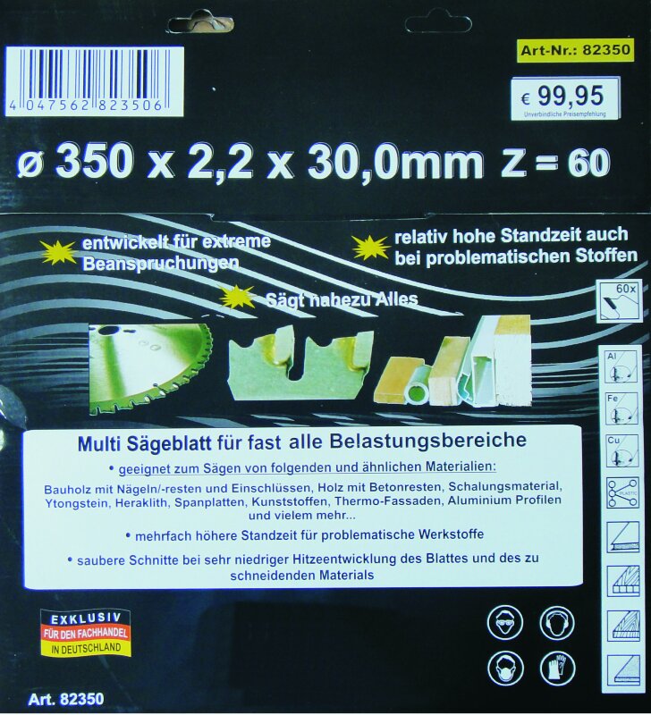 Multi Sägeblatt 350x30,0mm 60 Zähne Kreissägeblatt