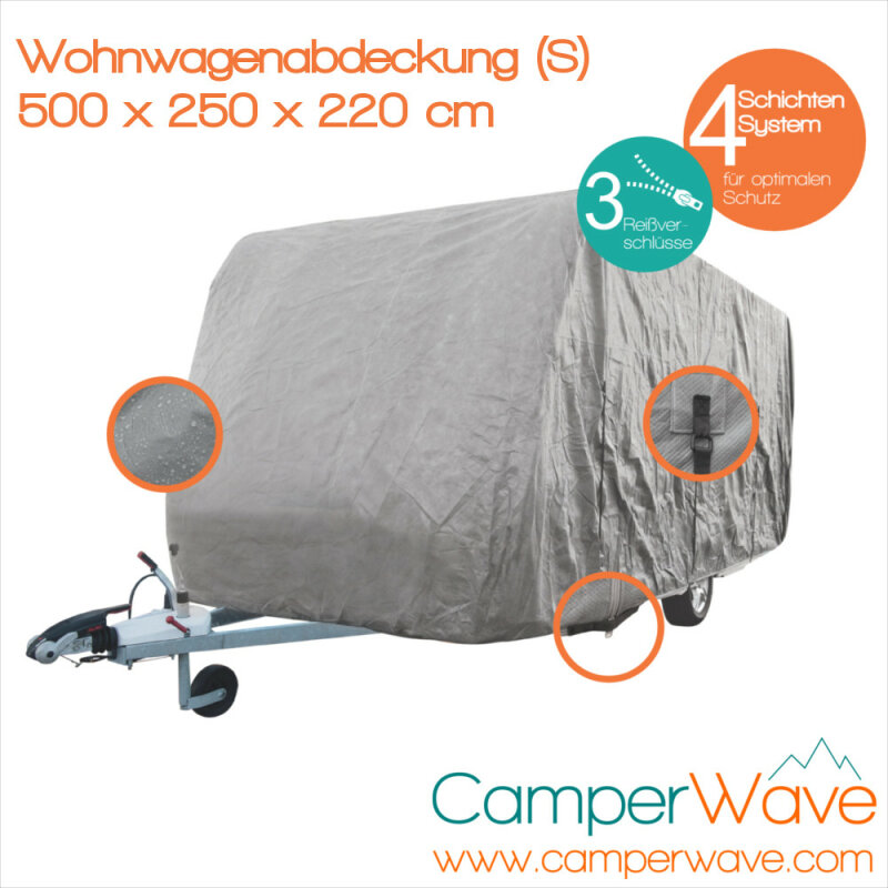 LUXUS Wohnwagen-Abdeckhaube 4,5-5,0m Größe:S - High-Protection 4 Schichten-Gewebe