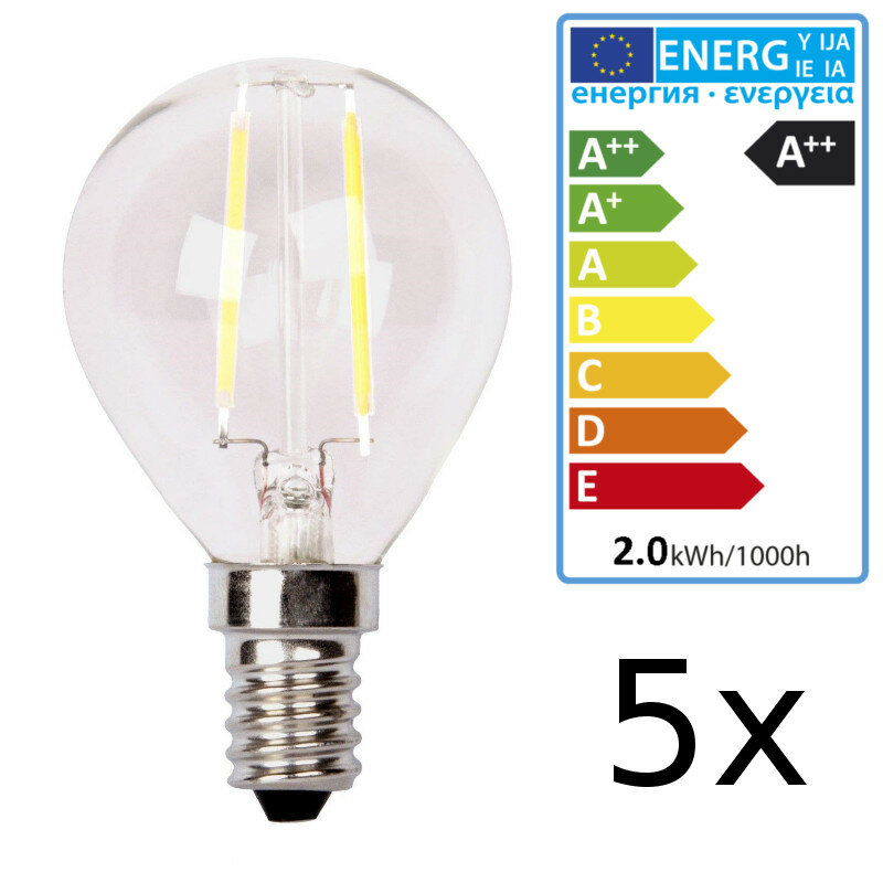 5 LED Filament Leuchtmittel mit E14 Fassung 2700K warmweiß XQ1405
