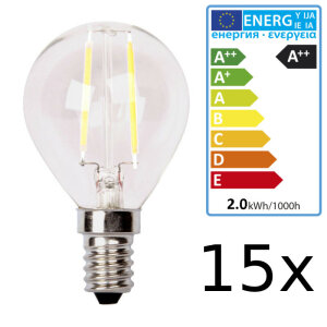 15 LED Filament Leuchtmittel mit E14 Fassung 2700K warmweiß XQ1405