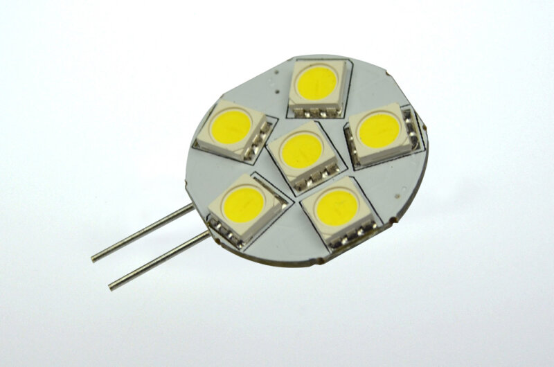 LED-Leuchtmittel, 6xSMD-LED 5050, Modul, 125°, G4, AC 12 V / DC 10-30 V, ca. 1 W, ca. 120 Lm, 6000 K, dimmbar, A+