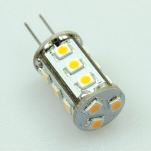 LED-Leuchtmittel, 15x SMD-LED 2835, Stiftsockel, 300°, G4, AC 12 V / DC 10-30 V, Verbrauch ca. 1 W, ca. 82 Lm, 3000 K, dimmbar, CRI>90, A+