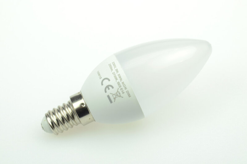 LED-Leuchtmittel, Kerze, E14, 180°, AC85-265 V, DC60-269 V, Verbrauch ca. 3,7 W, ca. 370 Lm, warmweiß, 2700 K, CRI&gt;80, matt, Treiber für 24h-Anwendung geignet, A++