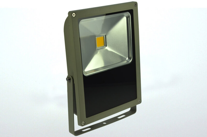 Flutlicht-Economy-Strahler, 70er COB LED, 120°, AC 100-240 V, ca. 70 W, ca. 4900 Lm, inkl. Halterung, für den Außenbereich IP65, warmweiß, 2700-3000 K, graues Gehäuse, A