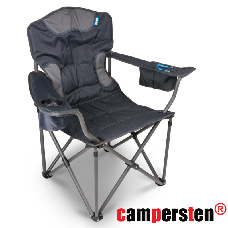 Den campersten XXL Campingstuhl EXTRA breite Sitzfläche u. hohe Tragkraft 180KG EXTRA Komfort Getränkehalter + Isolierfach