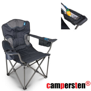 Den campersten XXL Campingstuhl EXTRA breite Sitzfläche u. hohe Tragkraft 180KG EXTRA Komfort Getränkehalter + Isolierfach