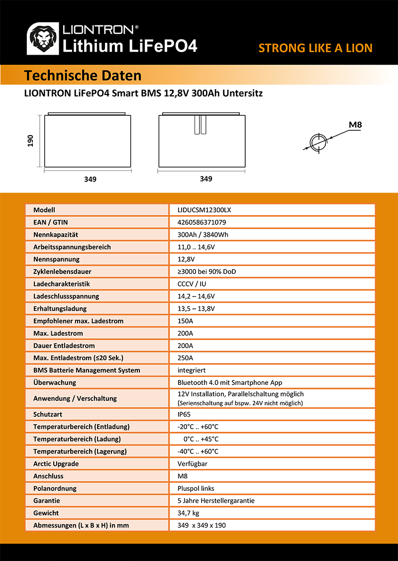 LIONTRON LiFePO4 12,8V Wohnmobil-Untersitz-Batterie LX Smart BMS mit Bluetooth