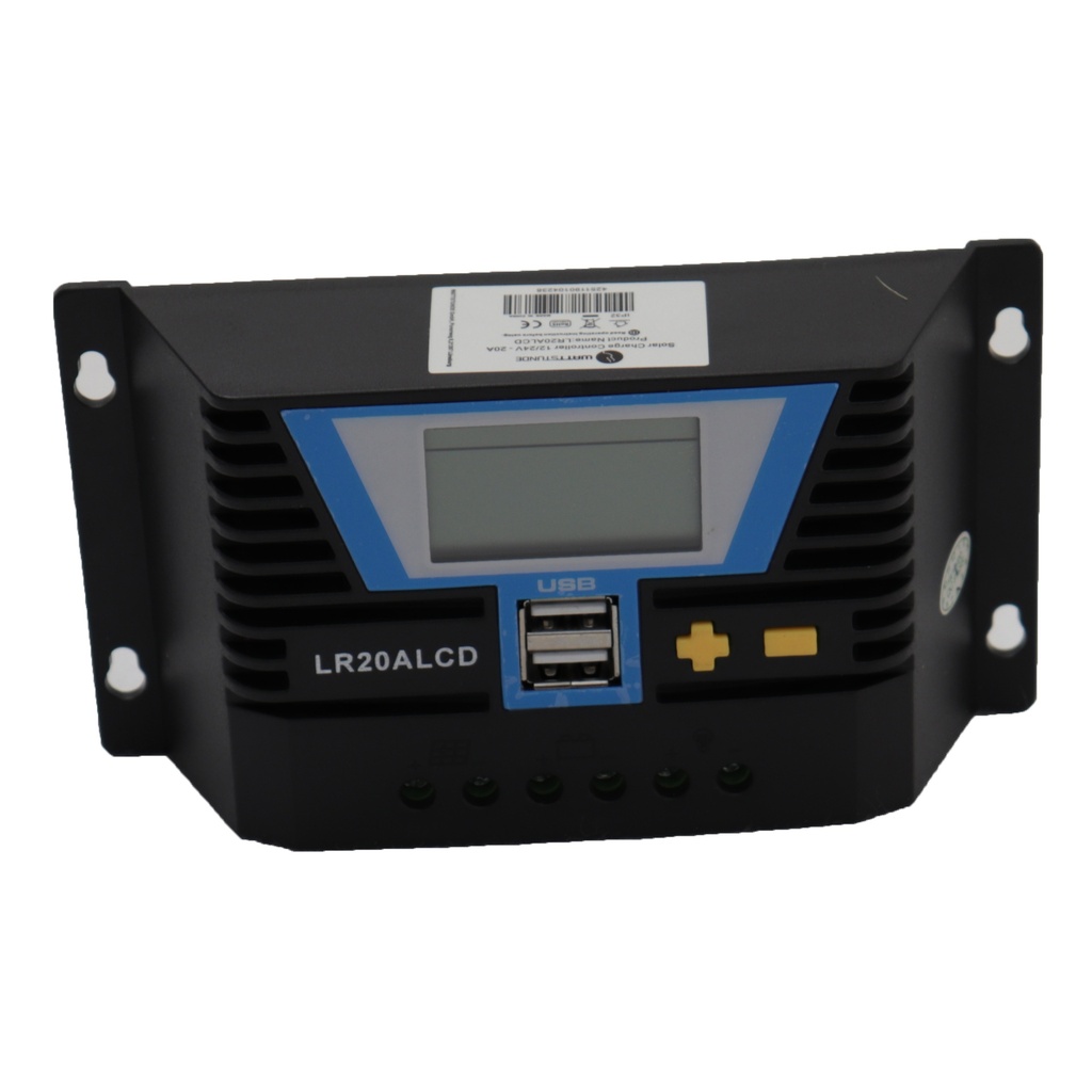 [WS300-4520] Solar Laderegler 20A LR20ALCD mit Dual USB-Anschluss und LCD-Anzeige für 12V / 24V