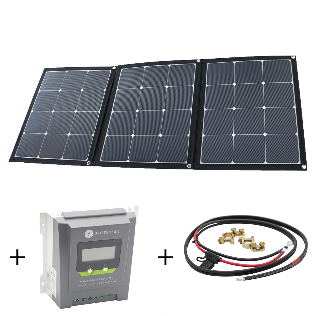 [WS101-1510SE] Wattstunde® SunFolder 120W Solartasche Solarmodul MPPT Set inkl. 20A MPPT Laderegler und Anschlusskabel, faltbar