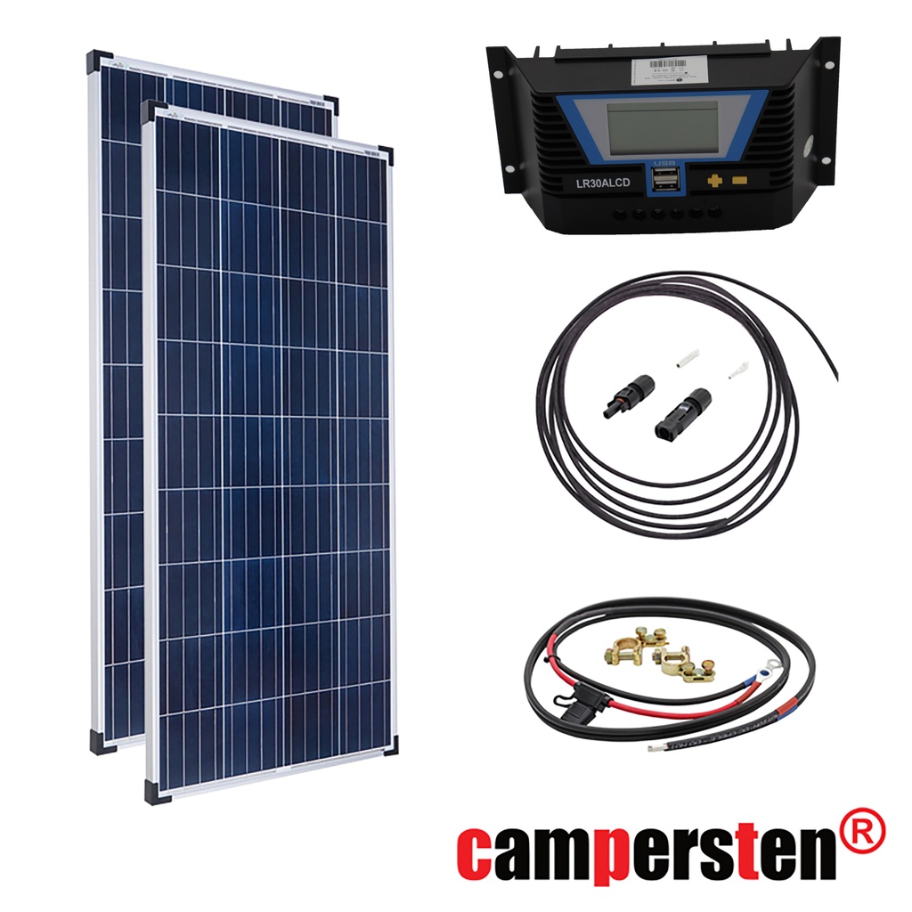 [SET320WPOLYPWM30] 320W Solar Inselanlage Bausatz (2x160W) Solar Laderegler 30A LR30ALCD 2xUSB 12/24V