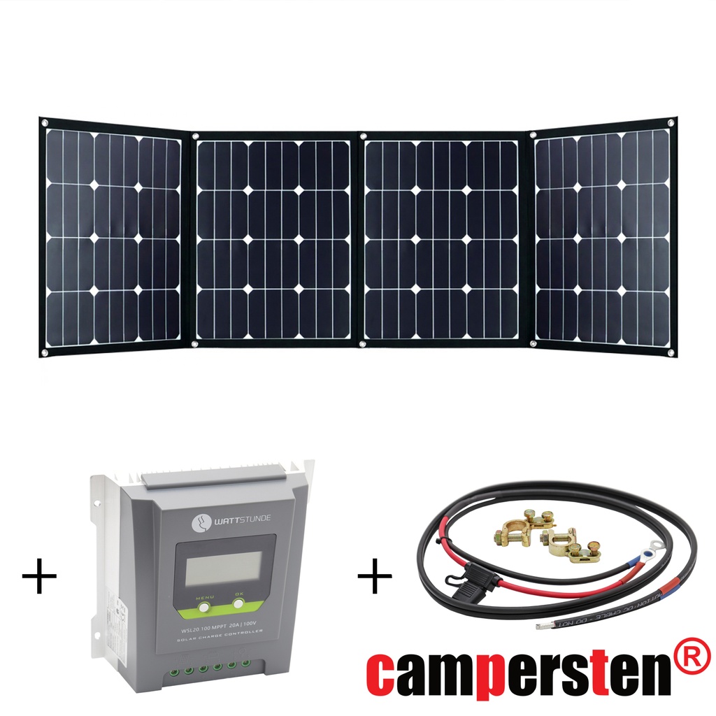 [FSP160S20A-MPPT] 160Watt Solartaschenset FSP-2 Solarmodul Set inkl. 20A MPPT Laderegler mit Anschlusskabel, faltbar