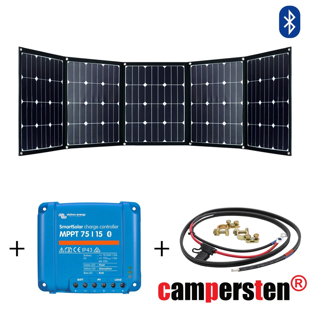 [FSP200S15A-MPPT-BT] 200Watt Solartaschenset FSP-2 Solarmodul Set inkl. 15A MPPT Bluetooth Laderegler mit Anschlusskabel, faltbar