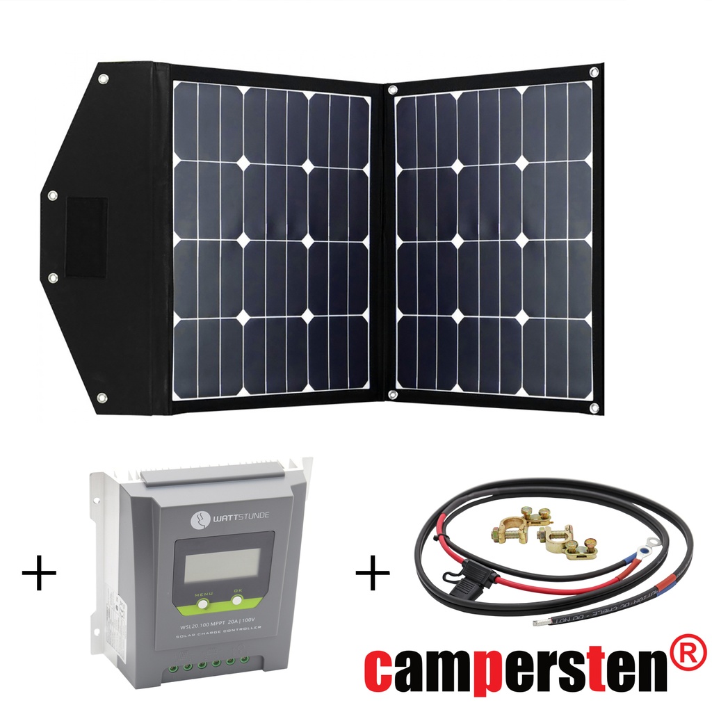 [FSP80S20A-MPPT] 80Watt Solartaschenset FSP-2 Solarmodul Set inkl. 20A MPPT Laderegler mit Anschlusskabel, faltbar