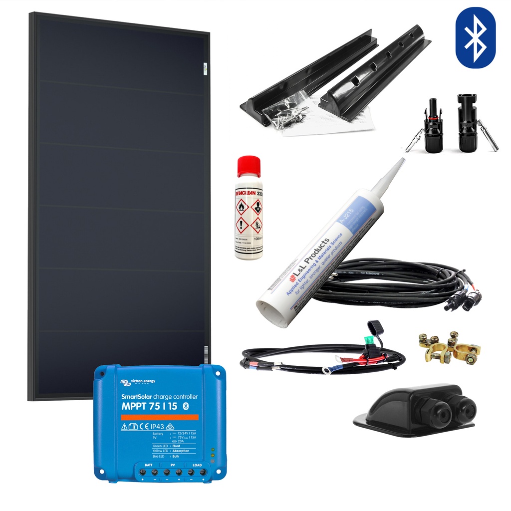 [SET100WSchindelVictronMPPT] 100W Wohnmobil-Solaranlage, Komplett-Set mit Schindel Zellen OLP, Victron MPPT BT Laderegler und Haltespoiler von campersten®