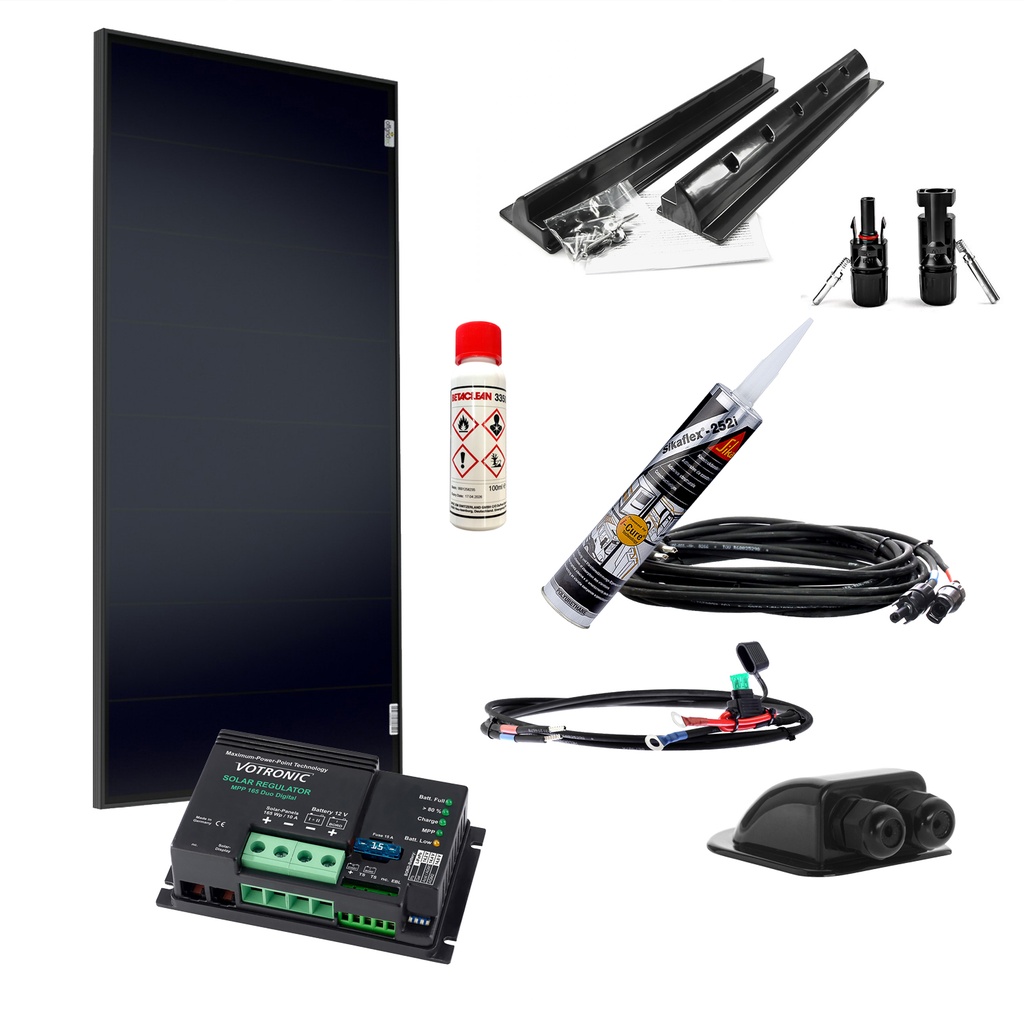 [SET155WSchindelVotronicMPPT] 155W Wohnmobil-Solaranlage, Komplett-Set mit Schindel Zellen OLP, Votronic MPPT Laderegler und Haltespoiler von campersten®
