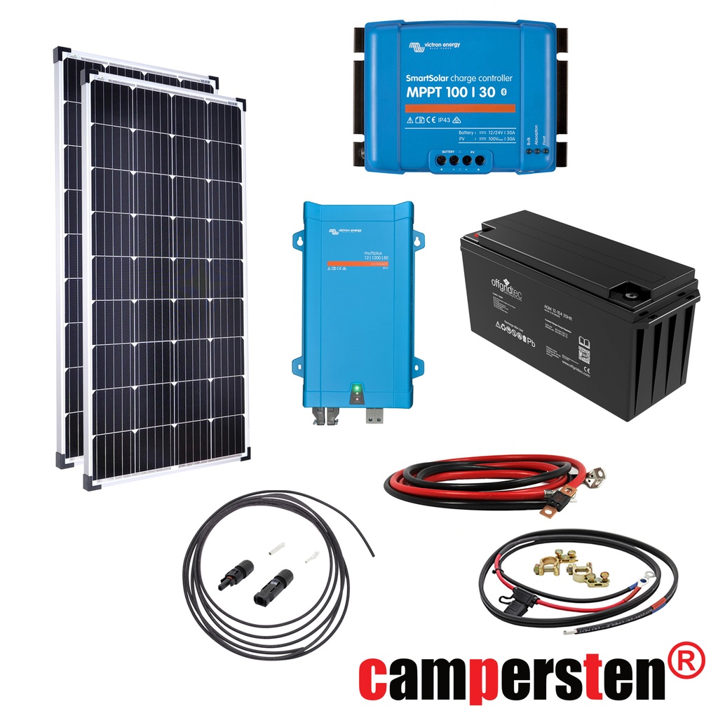 [Set-300W-230V-1000AC-12V-USV] campersten® Autark 300W/1000AC Solar-Komplettpaket 12 V Inselanlage USV