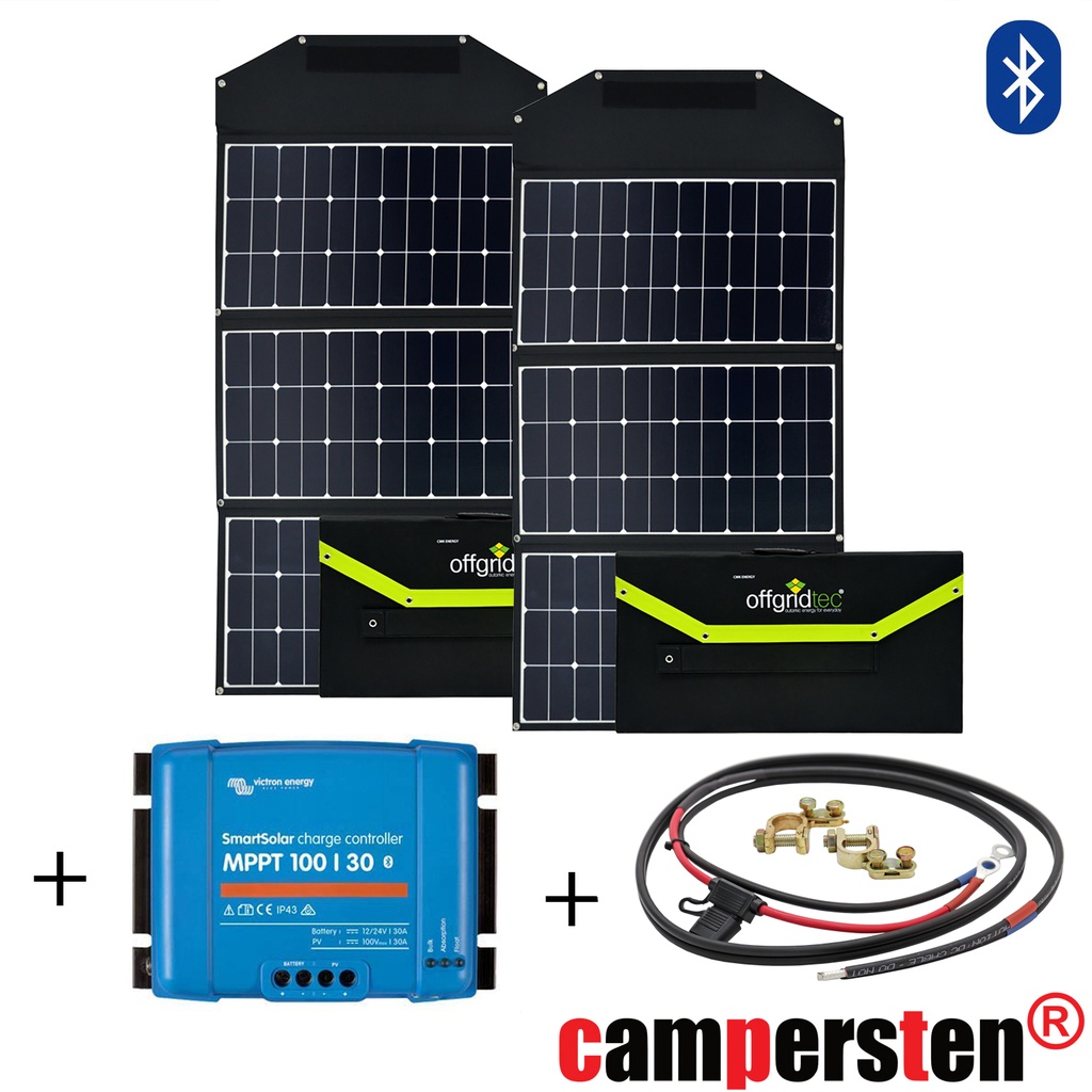 [FSP360S30A-MPPT-BT] 360Watt (2x180W) FSP-2 Solartasche Solarmodul MPPT Set+ inkl. 30A MPPT Laderegler mit Bluetooth und Anschlusskabel, faltbar