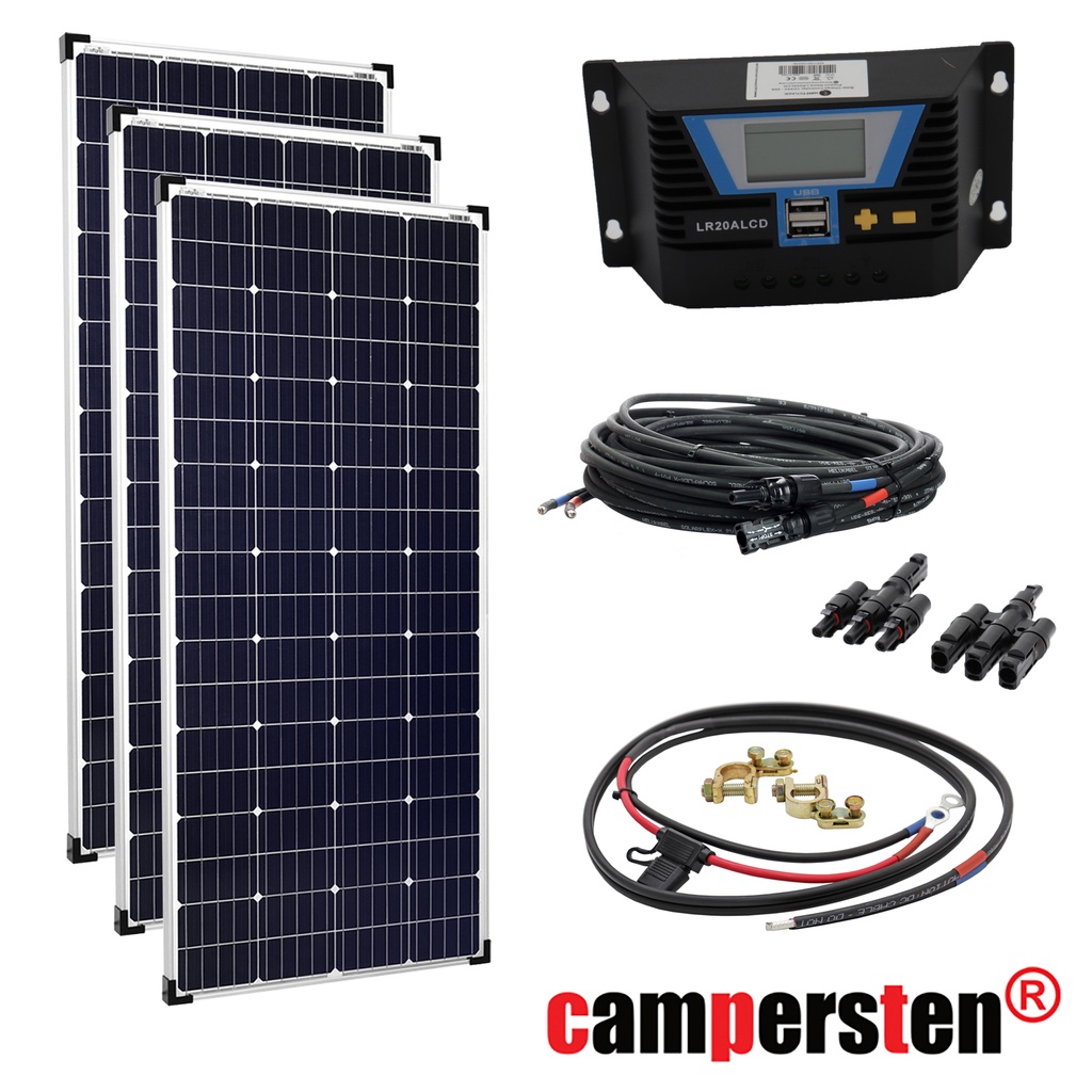 [SET540W36VPWM20] 540W 36V Solar Inselanlage Bausatz (3x180W) Solar Laderegler 20A LR20ALCD 1xUSB für 24V-Systeme