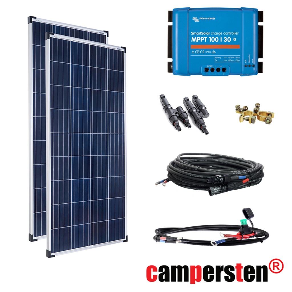 [SET320WPOLYMPPT30BT] 320W Solar Inselanlage Bausatz (2x160W) Solar Laderegler 30A MPPT smartsolar mit Bluetooth