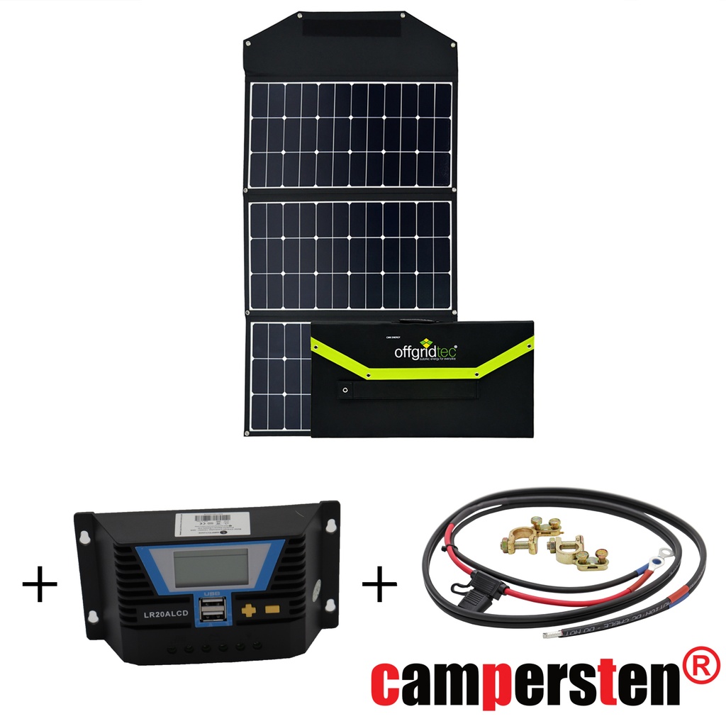 [FSP195S20A-PWM] 195Watt 36V Solartaschenset FSP-2 Solarmodul Set inkl. 20A PWM Laderegler mit Anschlusskabel, faltbar - für 24Volt Akkus