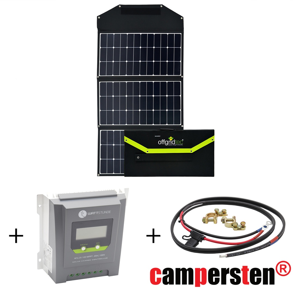 [FSP195S20A-MPPT] 195Watt Solartaschenset FSP-2 Solarmodul Set inkl. 20A MPPT Laderegler mit Anschlusskabel, faltbar