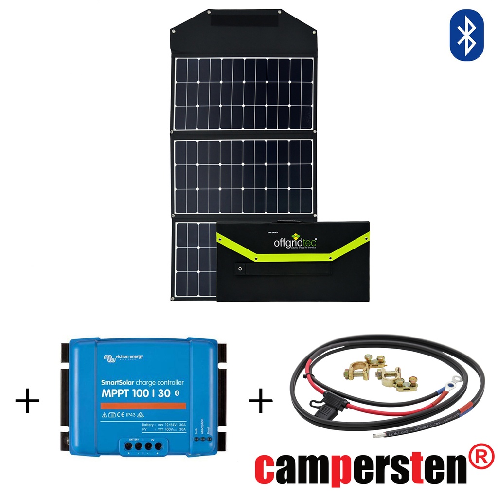 [FSP195S30A-MPPT-BT] 195Watt Solartaschenset FSP-2 Solarmodul Set inkl. 30A MPPT Bluetooth Laderegler mit Anschlusskabel, faltbar