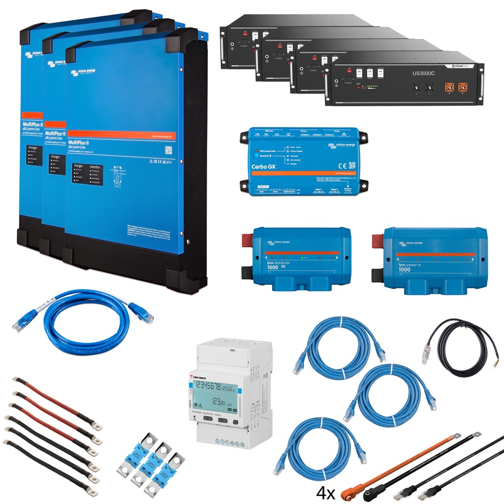 Solarspeicher Heimspeicher-System als Victron ESS 14 kWh 4x US3000C 15 kVA (3 Phasen m. 5 kVA)  mit Cerbo GX 1 freier DC Anschluss