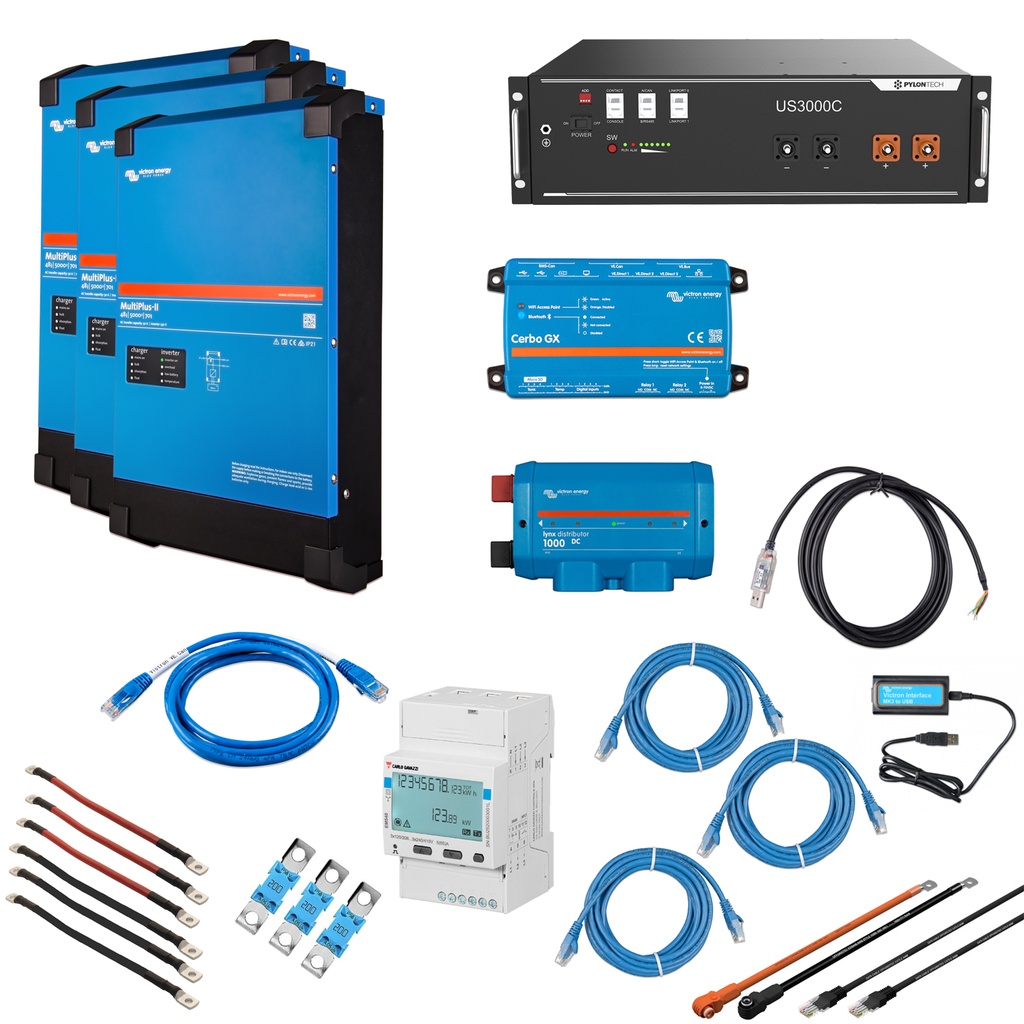Solarspeicher Heimspeicher-System als Victron ESS 3,5 kWh 1x US3000C 15 kVA (3 Phasen m. 5 kVA) mit Cerbo GX 1 freier DC Anschluss
