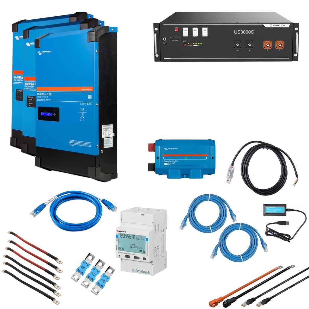 Solarspeicher Heimspeicher-System als Victron ESS 3,5 kWh 1x US3000C 15 kVA (3 Phasen m. 5 kVA) mit integriertem Cerbo GX 1 freier DC Anschluss