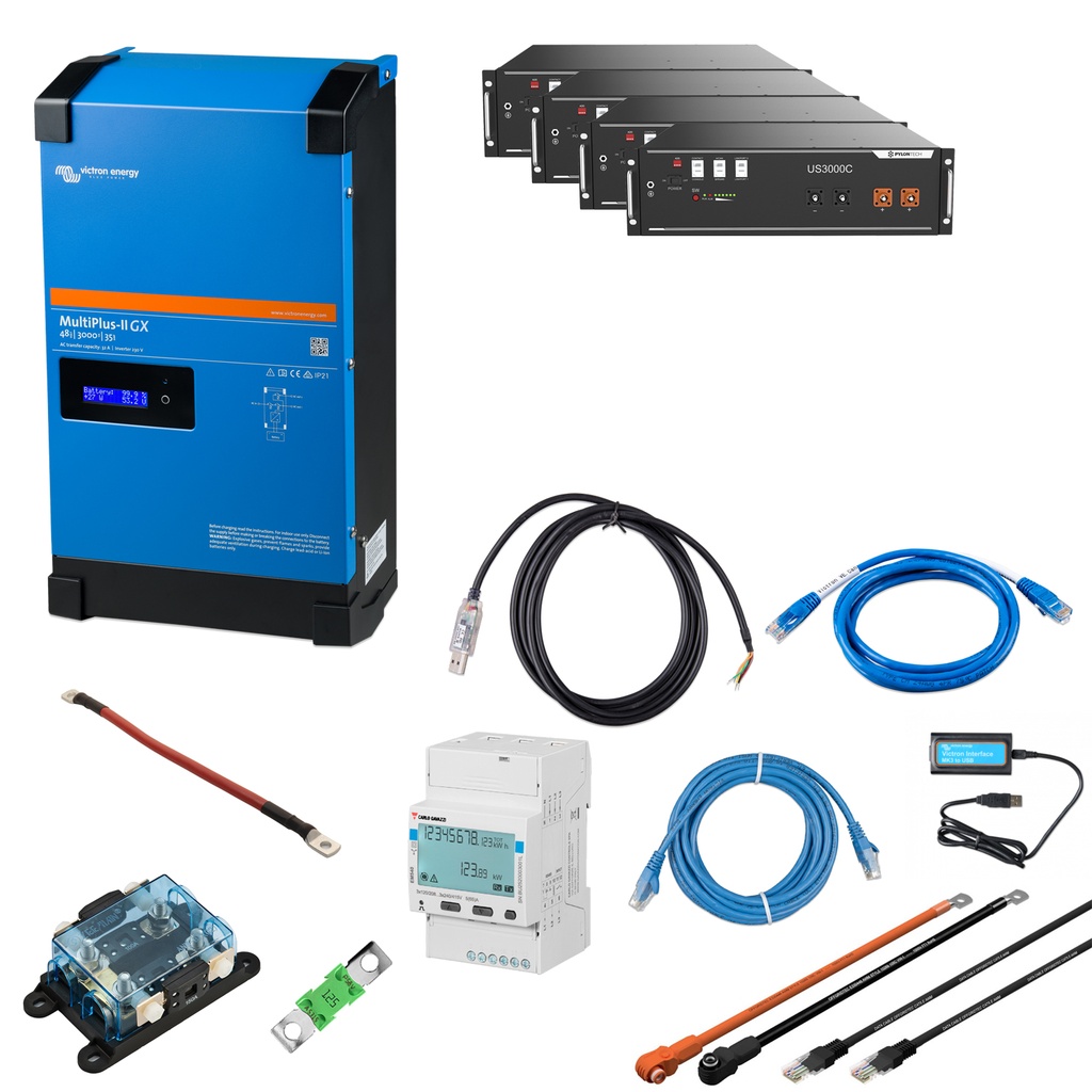 Solarspeicher Heimspeicher-System als Victron ESS 14 kWh 4x US3000C 3 kVA (1 Phase) mit integriertem GX 1 freier DC Anschluss