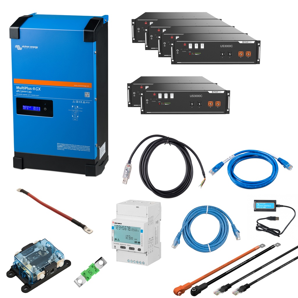 Solarspeicher Heimspeicher-System als Victron ESS 21 kWh 6x US3000C 3 kVA (1 Phase) mit integriertem GX 1 freier DC Anschluss