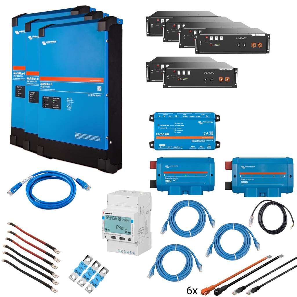 Solarspeicher Heimspeicher-System als Victron ESS 21 kWh 6x US3000C 15 kVA (3 Phasen m. 5 kVA) mit Cerbo GX 1 freier DC Anschluss